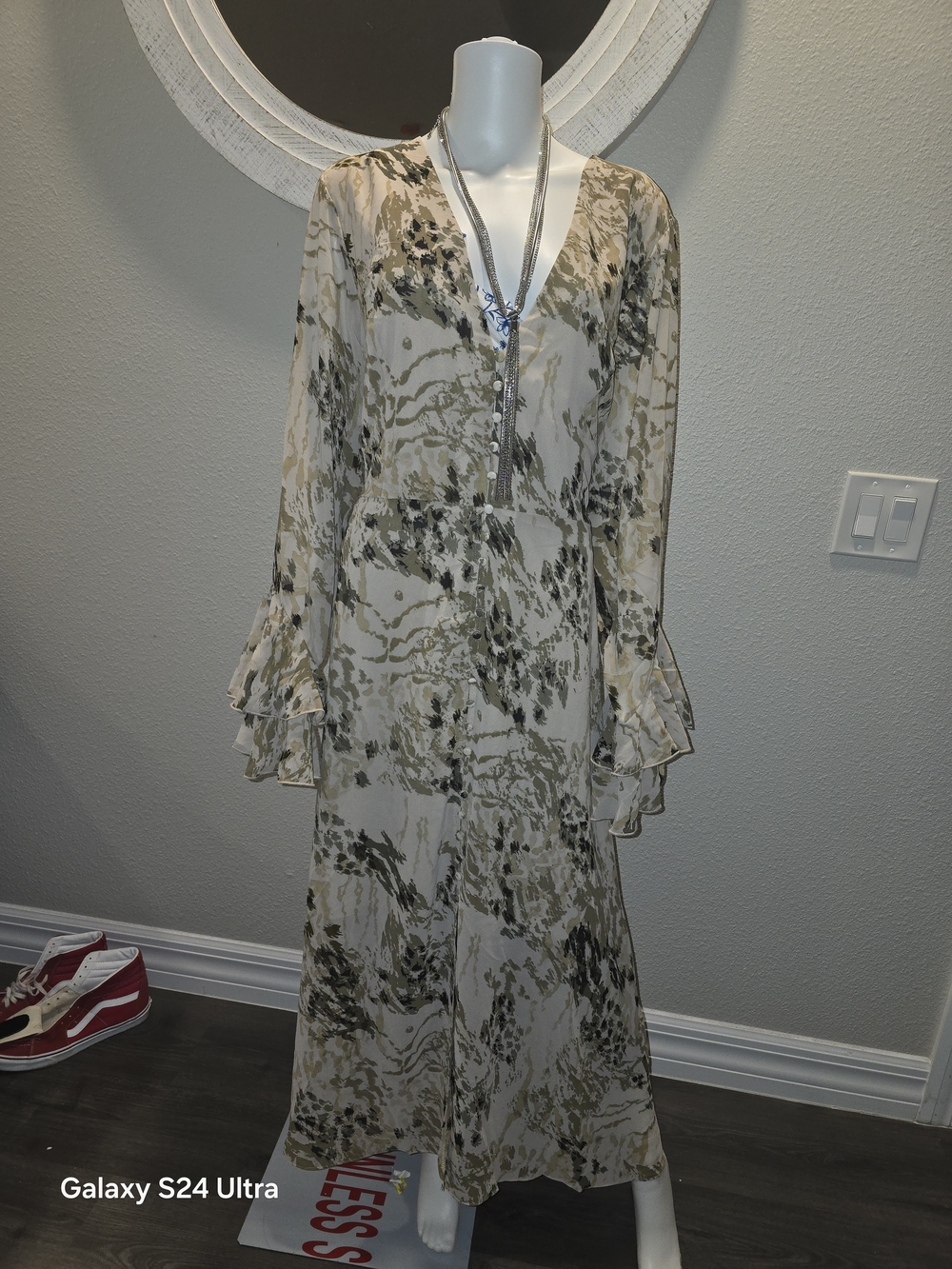 City Chic Beige and Olive Floral Print V-Neck Maxi Dress